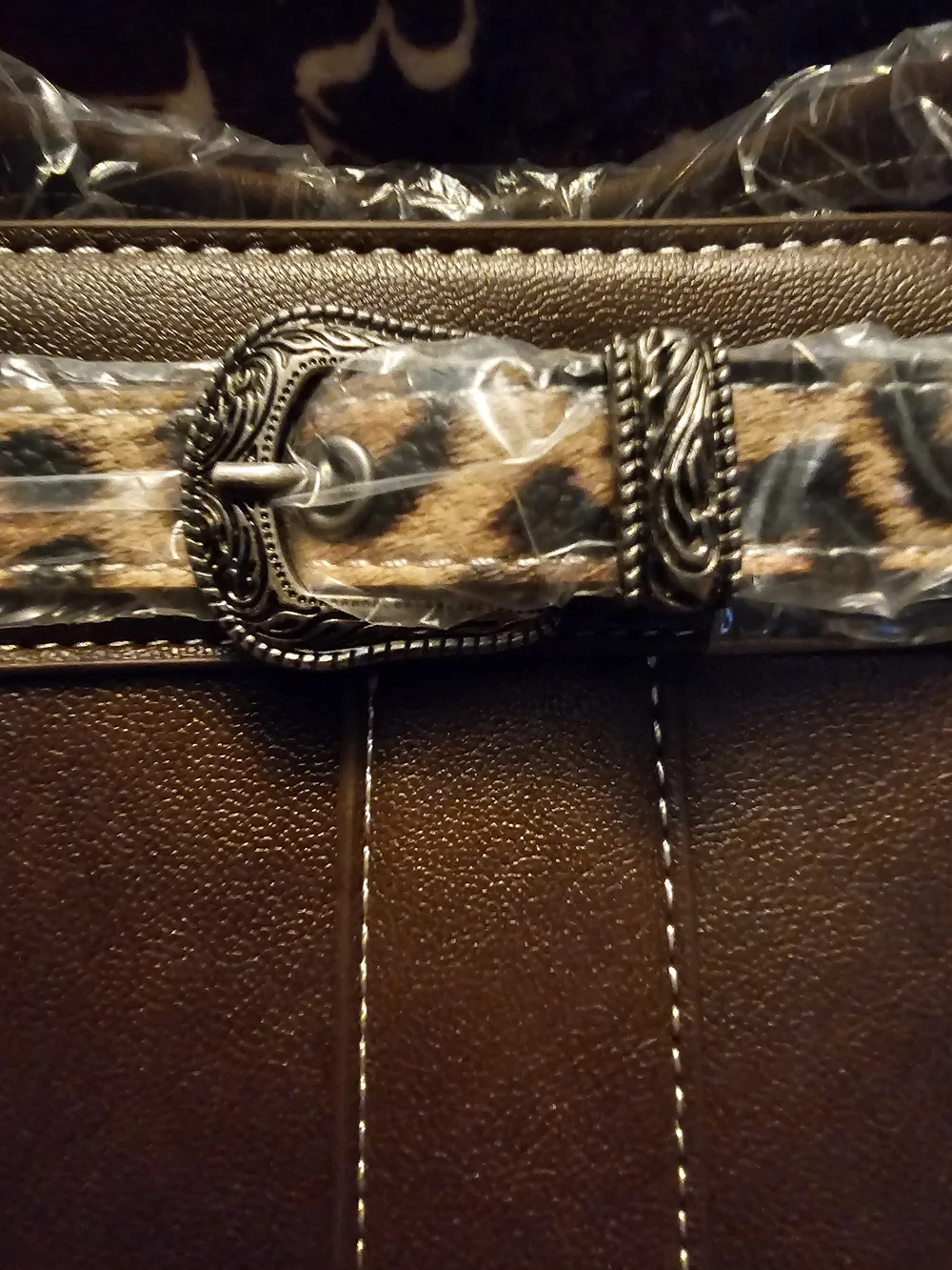 Montana West Brown Faux Leather Satchel with Leopard Accent